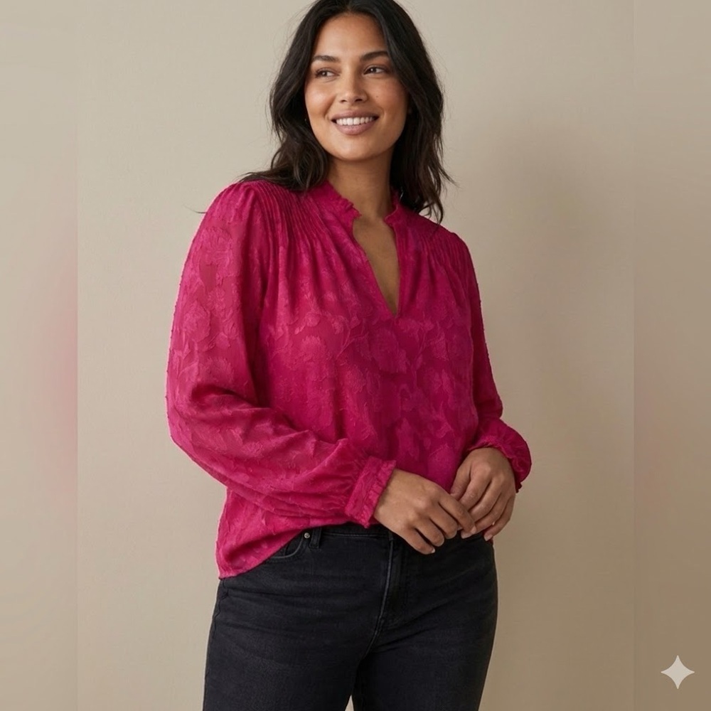 Addition Elle Pink Puff Sleeve Blouse Mandarin Collar Size X (12)